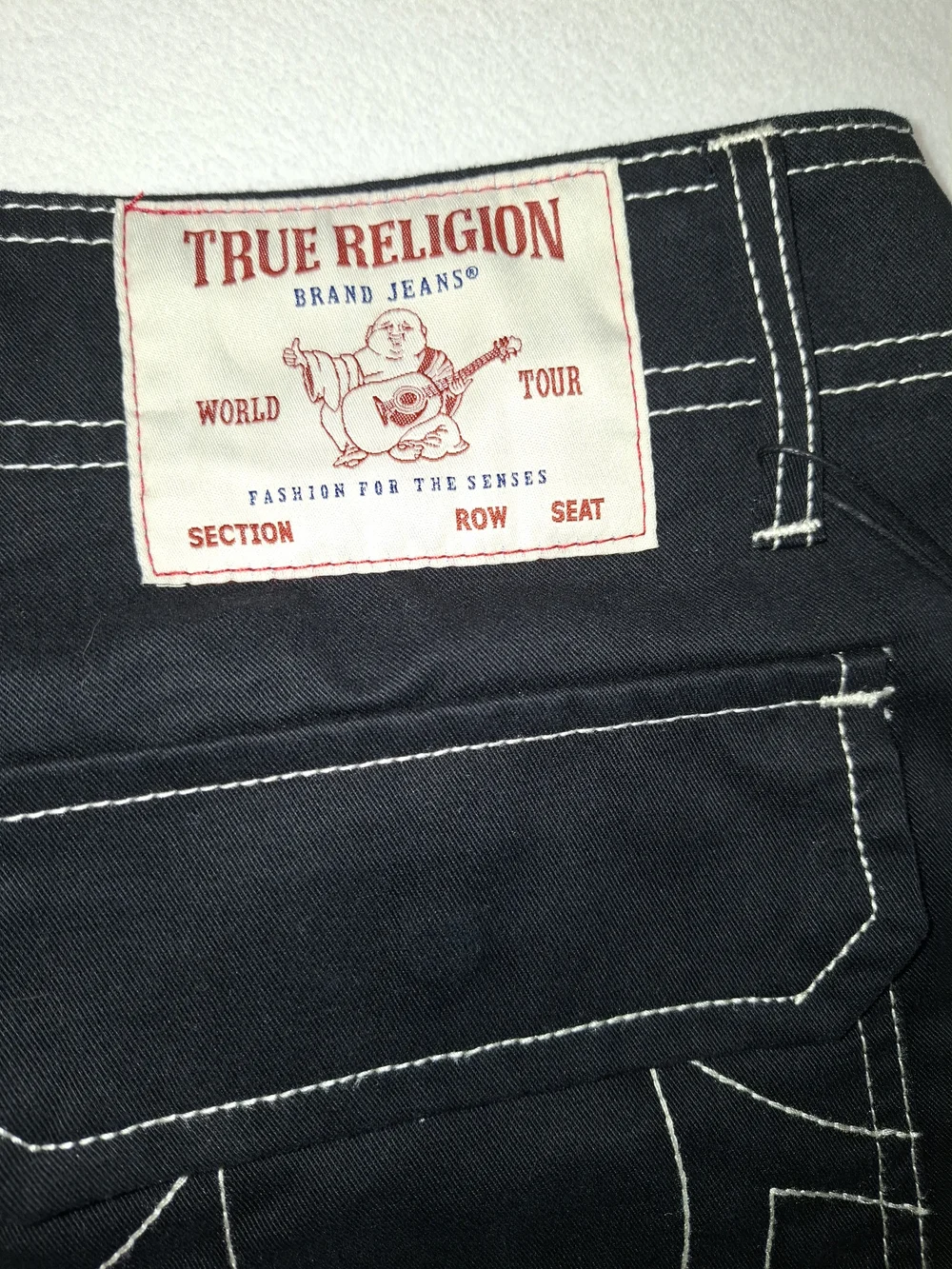 True Religion Black Cargo Pants with White Contrast Stitching